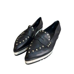 AGL Shoes Womens Size 9 Black Leather Studded Platform Pointed Toe Loafers Italy